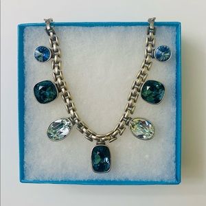 Swarovski Touchstone Crystal Blue Gens Adjustable Necklace with Silver Chain